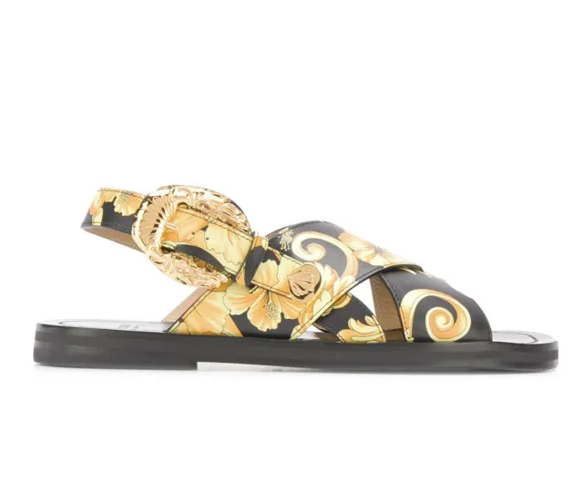 VERSACE baroque print sandals Yellow Gold Size US 8 Leather