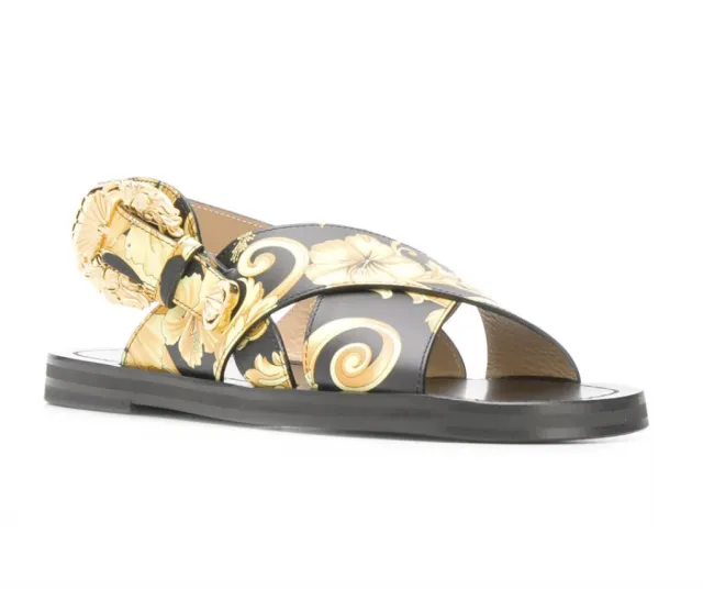 VERSACE baroque print sandals Yellow Gold Size US 8 Leather