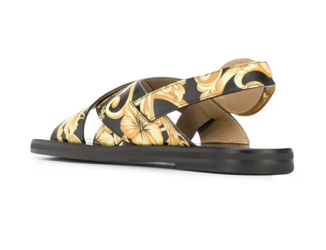 VERSACE baroque print sandals Yellow Gold Size US 8 Leather