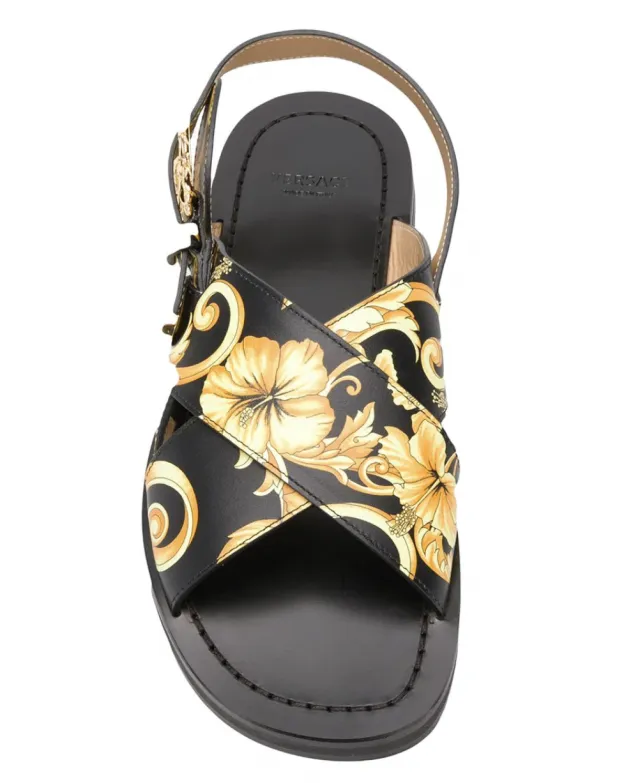 VERSACE baroque print sandals Yellow Gold Size US 8 Leather